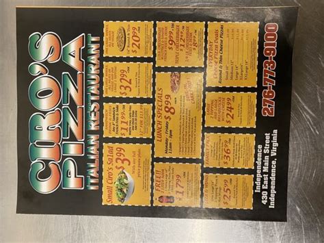 You can only place scheduled delivery orders. . Ciros pizza and subs independence menu